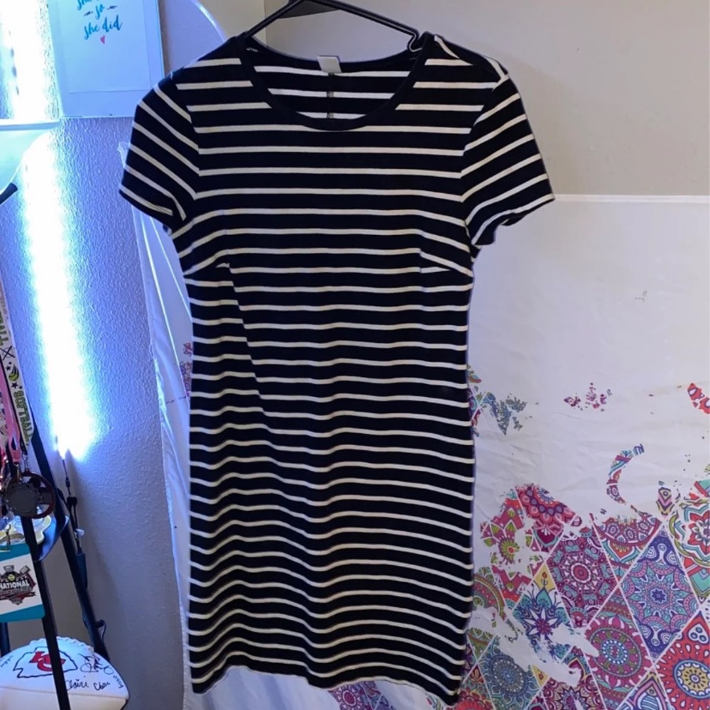 blue and white dress